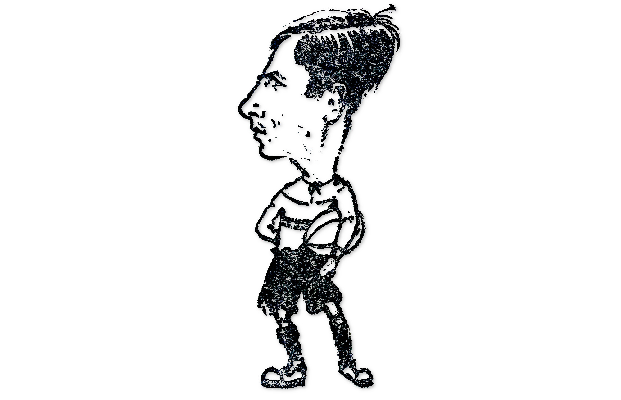Caricature de Paul Perthuy, lycéen nantais, rugbyman au SNUC, publiée dans Le Populaire du 2 décembre 1913.