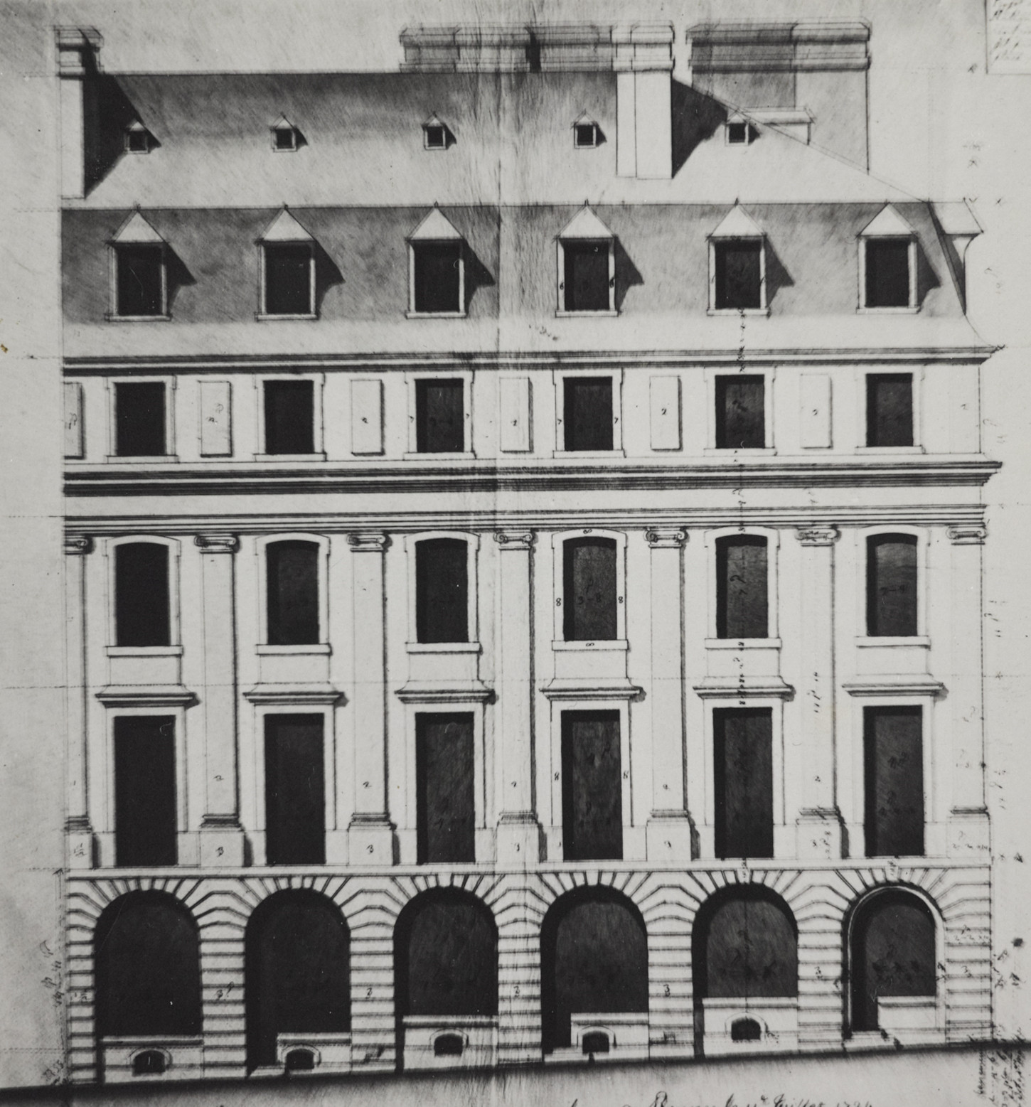 Projet d'immeuble place du Palais par Isaac Robelin (détail). Musée de Bretagne : 956.0002.753.