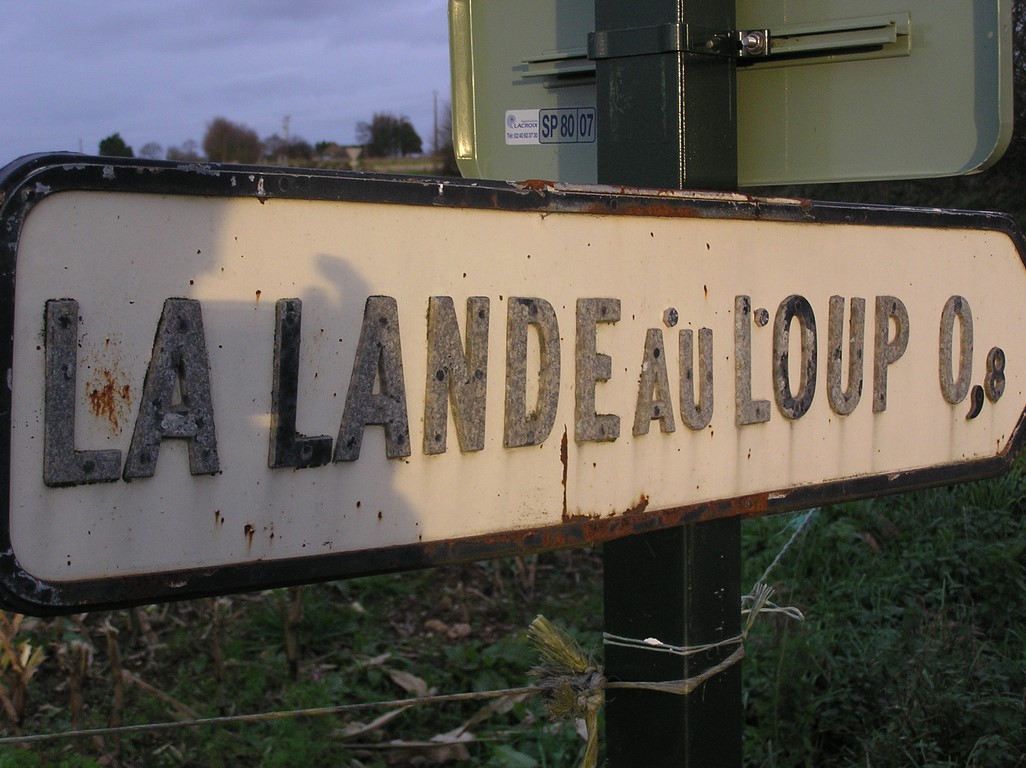 Le leû ét core ben vayabl den les noms de leûs o "La Lande du Loup", "Le Chêne au loup", "Toul Bleiz" (la fôsse a leû), "La Chambre au loup" e ben d'aotrs core... Codaqe : François de Beaulieu