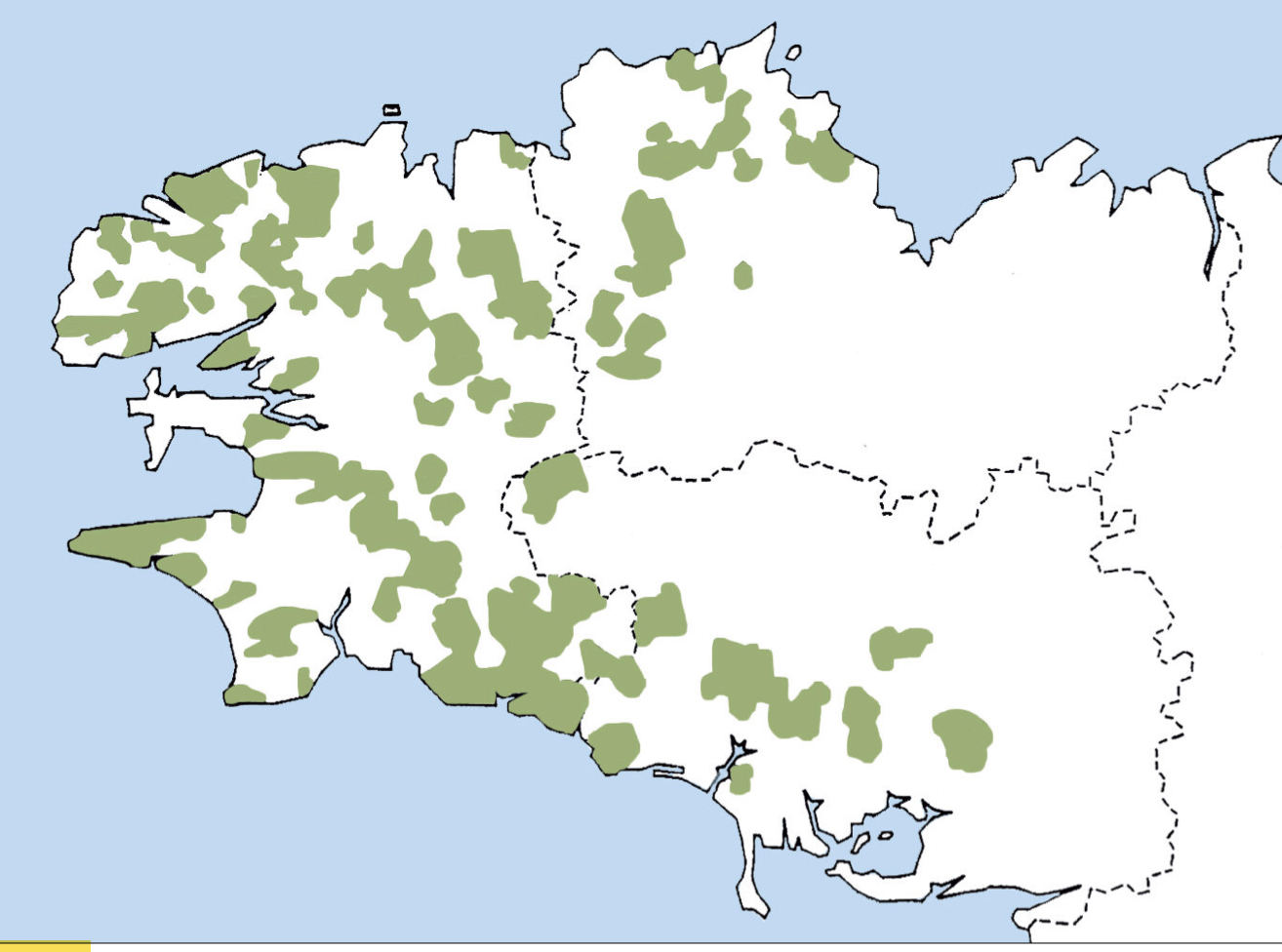 Carte des suspensions de traitement d’ecclésiastiques dans les trois départements de Basse-Bretagne en 1902-1905. Le nombre de prêtres suspendus pour usage abusif du breton s’élève à 87 dans le Finistère, 30 dans les Côtes-du-Nord et 10 dans le Morbihan.  Conception originale : Louis Élard. Colorisation : Gwenola Derrien.