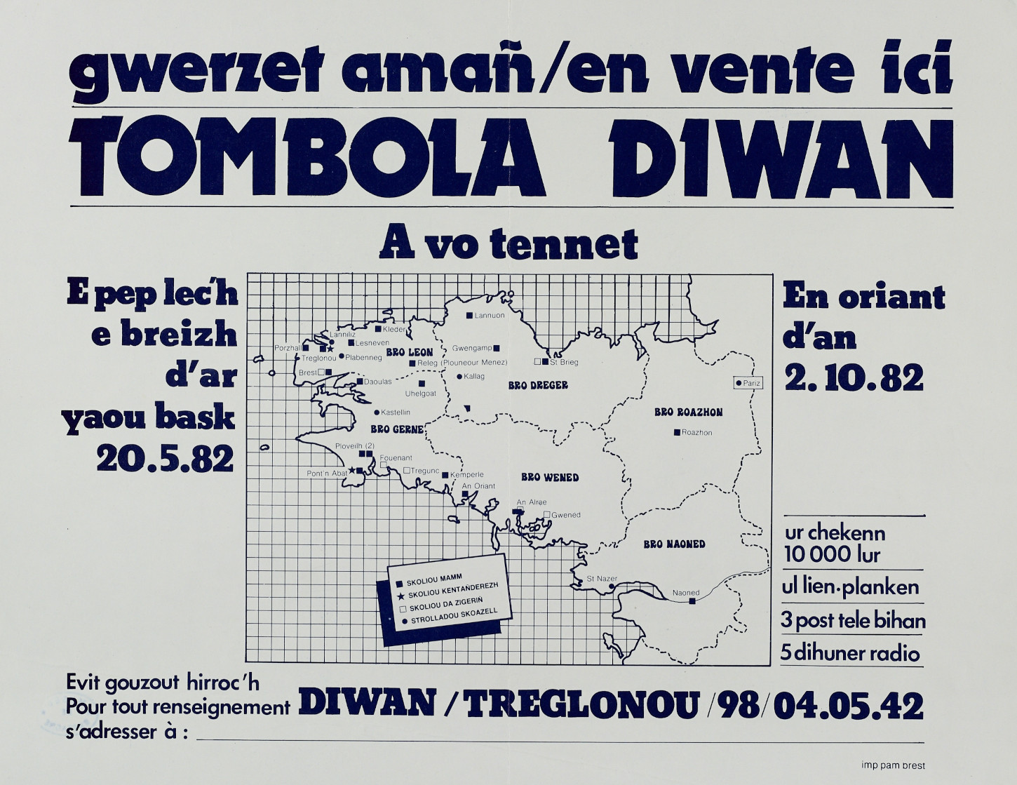 Affiche pour une tombola en faveur de Diwan. Musée de Bretagne : 986.0019.328.