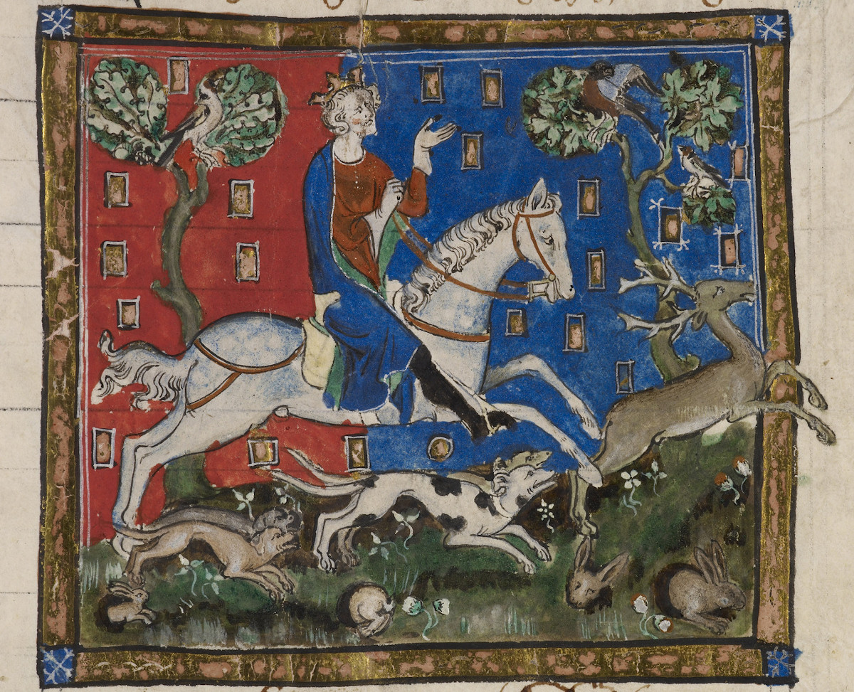 Un daolenn warni Yann Dizouar o jiboesa. Cotton MS Claudius D II, feuilhenn 116. The British Library.