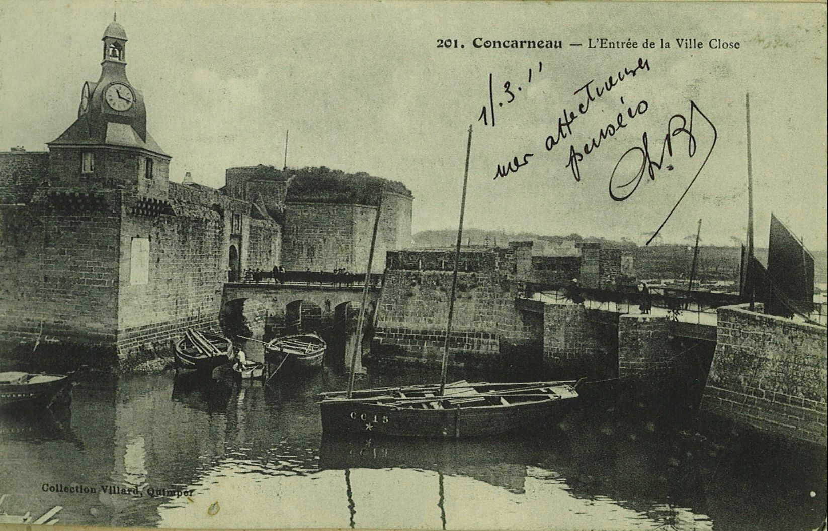 Entrée de la ville close de Concarneau, ravelin et tour du Gouverneur - Carte postale éditions Villard, Cartolis