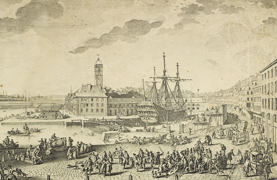 Embarquement au port de Brest, estampe de Nicolas Ozanne (sans date). Collection Musée de Bretagne: 2016.0000.7548.