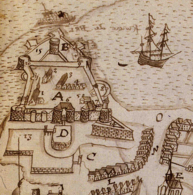 Ul lec’h strategiel a-bouez e oa Brest, dalchet gant al lealourien. Kreñvaet e voe he difennoù e 1594 gant he gouarnour, Ronan a Rieux (1548-1628), Aotrou a Sourdeac. Troiad Breizh Dubuisson-Aubenay e 1636. Kastell Brest : nenn 5, ti ar gouarnour ; nenn 14 kastellig Sourdeac. Aotre : Dornskrid Dubuisson-Aubenay - BNF