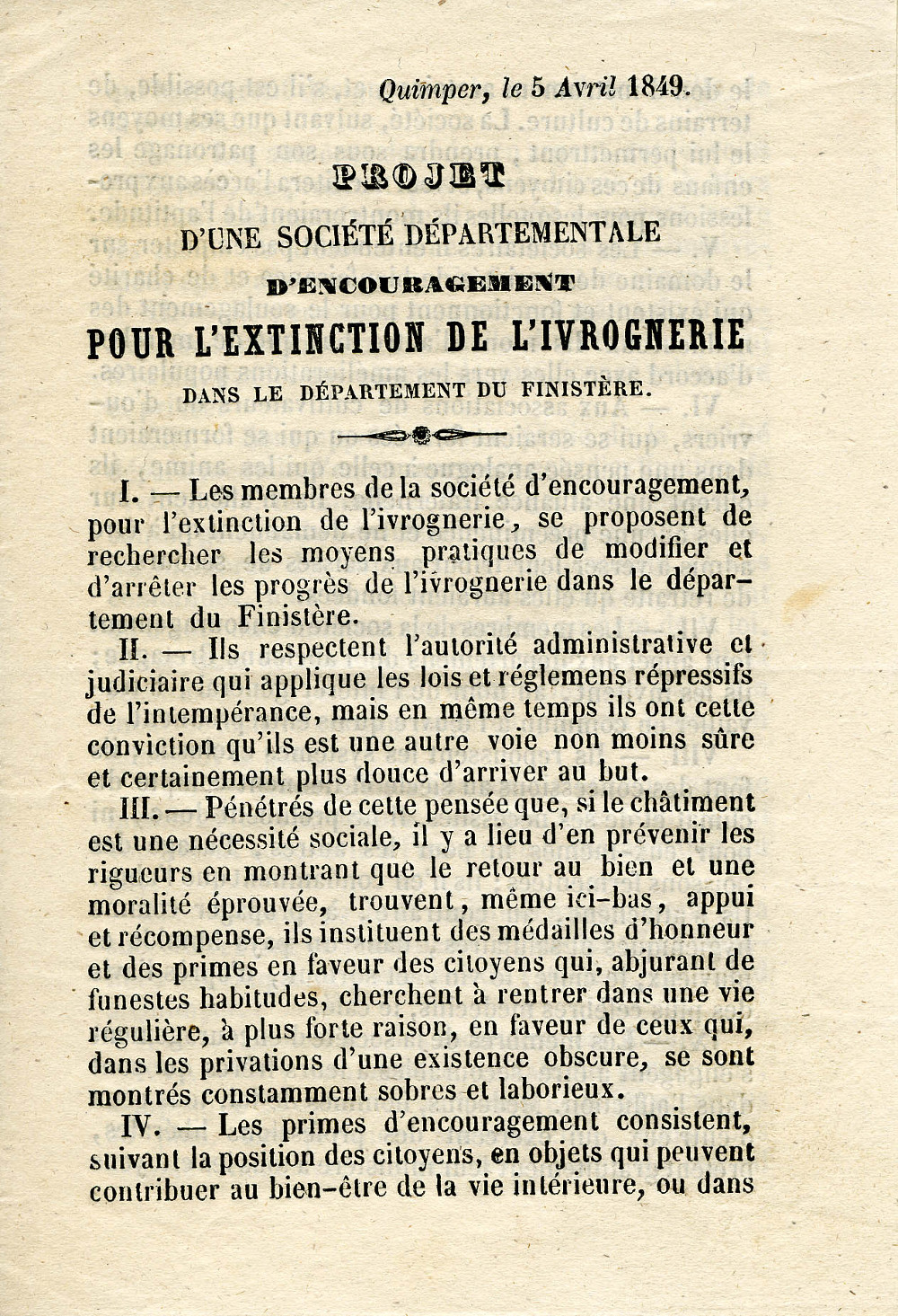 Raktres ur gevredigezh stourm ouzh ar vezventi e Penn-ar-Bed (5 a viz Ebrel 1849) - Dielloù kêr Gemper, 8 J 37 -