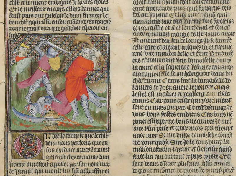 Guiron tuant le Géant. Source : BnF, Arsenal 3477 fol. 328