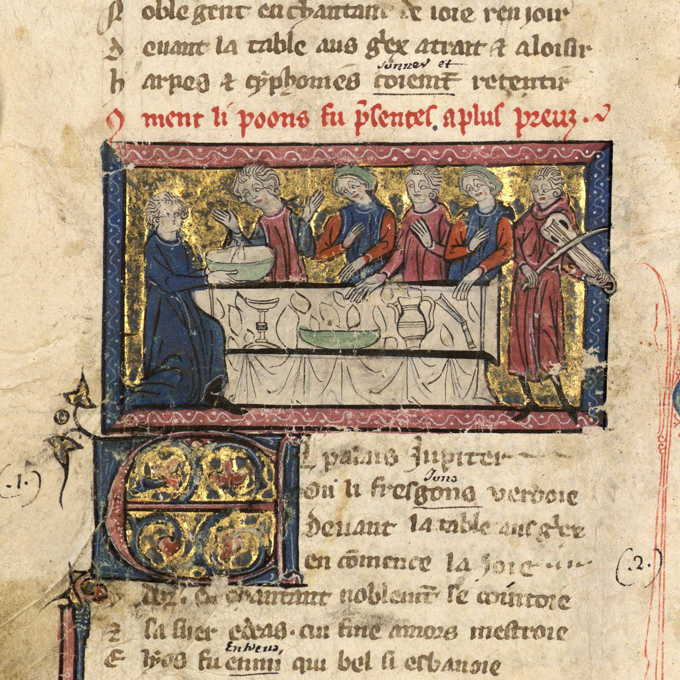 Porus tue le Paon. La cérémonie des vœux sur un animal mort (paon, faisan…) renvoie à une tradition courtoise répandue au XVe siècle. A l'occasion d'un banquet, il s’agissait de prononcer une promesse solennelle, au nom de Dieu, en prenant à témoin l’animal. Cette promesse concernait une entreprise chevaleresque. Source : Fol. 55v : Porus tue le paon - Le banquet des Vœux du Paon Jean Wauquelin, Les faits et conquêtes d'Alexandre le Grand Flandre, atelier de Mons, 1448-1449.