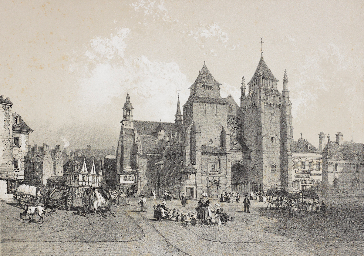La Cathédrale de Saint-Brieuc. Estampe du XIXe siècle. Musée de Bretagne : 876.0005.64.