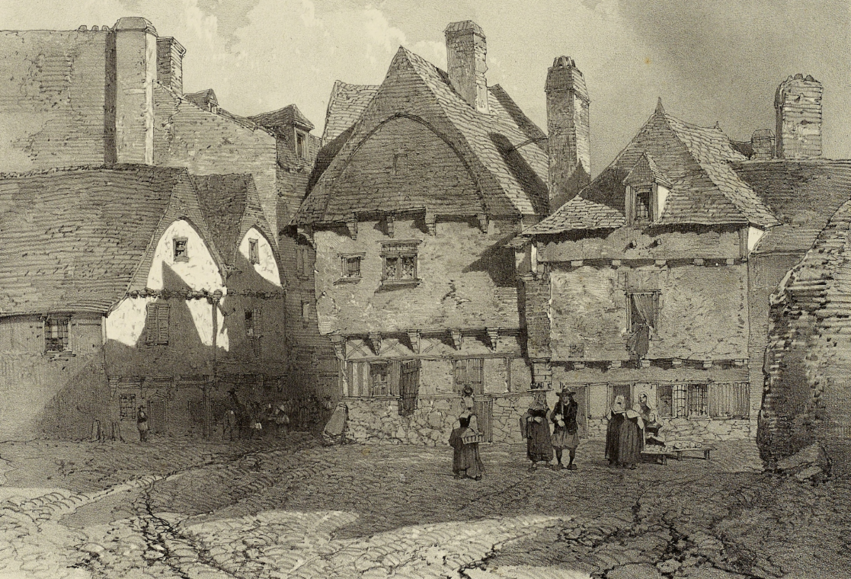 Maisons à Vannes. Estampe du XIXe siècle. Musée de Bretagne:  939.0028.311.