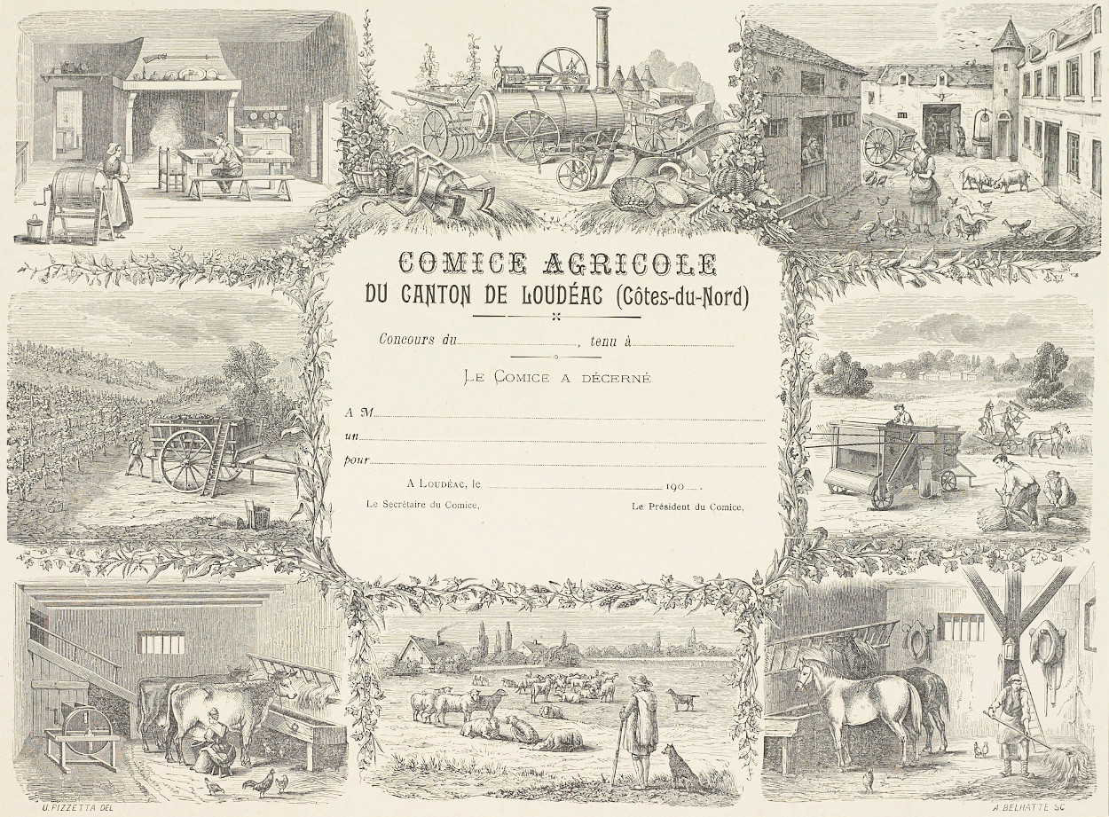 Diplôme décerné lors du comice agricole du canton de Loudéac (Côtes-du-Nord), deuxième moitié du XIXe siècle. Musée de Bretagne: 2010.0028.108.