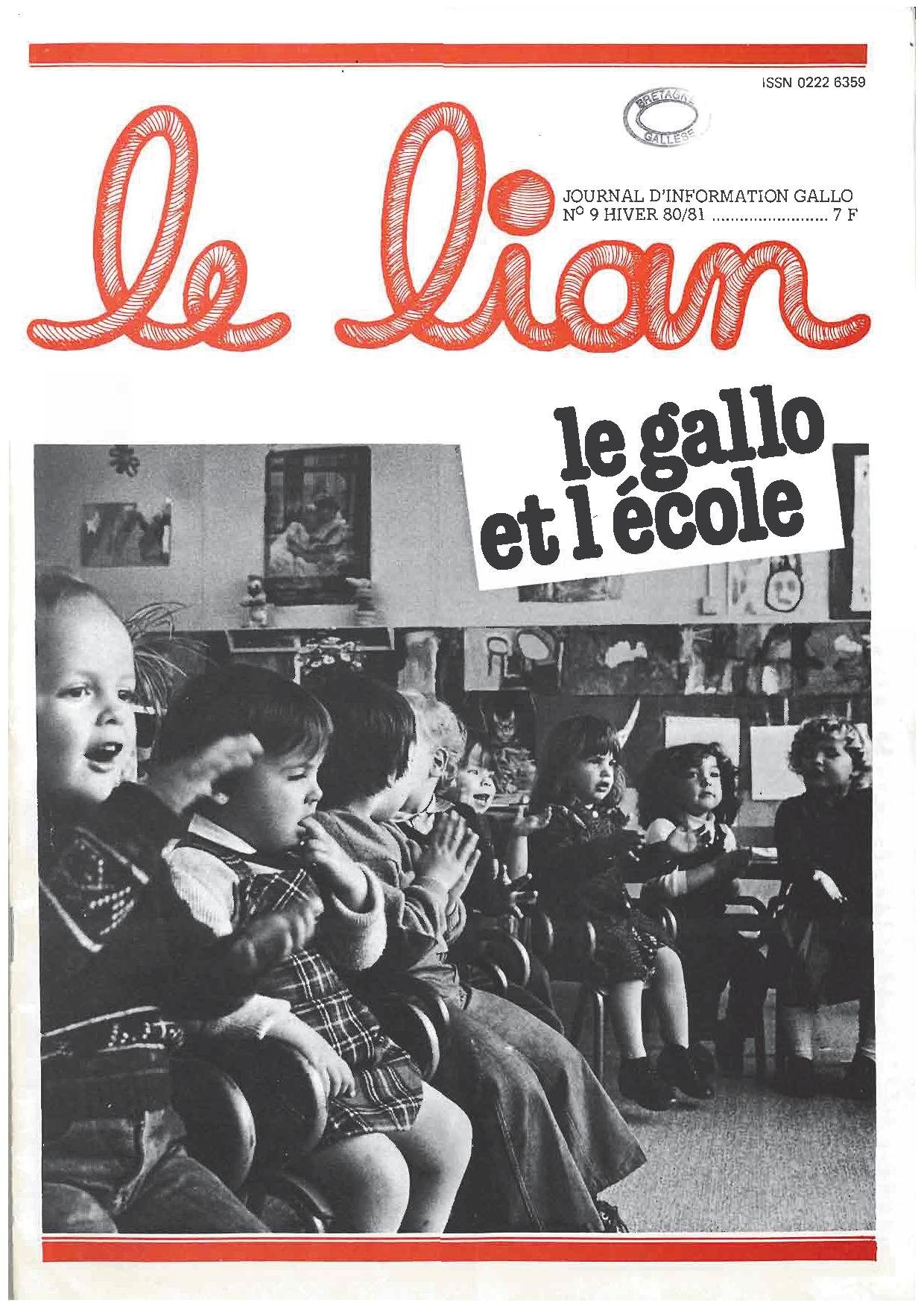 Golo niv. 9 (goañv 1980-1981) Le Lian, kelaouenn Kevredigezh mignoned ar gallaoueg (Association des Amis du parler gallo).