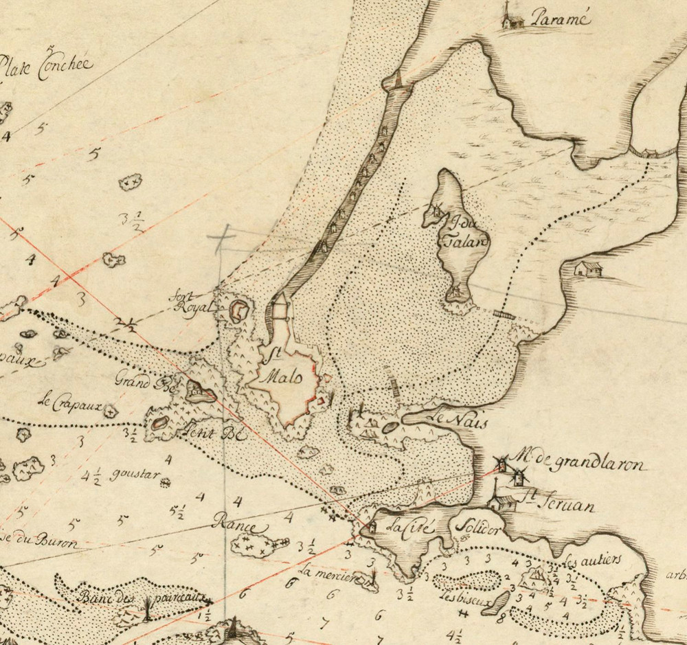 Carte de la rade de Saint-Malo et d'une partie de la rivière de Dinan [détail] - Bibliothèque nationale de France, département Cartes et plans, CPL GE SH 18 PF 44 DIV 3 P 3 D RES