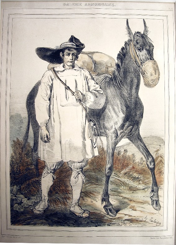 Paludiers du bourg de Batz en voyage, Galerie Armoricaine. Costumes et vues pittoresques de la Bretagne, [1845], planche 5, François-H. Lalaisse - coll. Musée des marais salants, n° inventaire 91.7.3