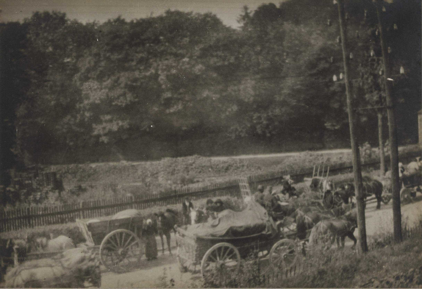 Réfugiés fuyant l'avancée allemande, 6 septembre 1914. La Contemporaine: VAL 214/074. 