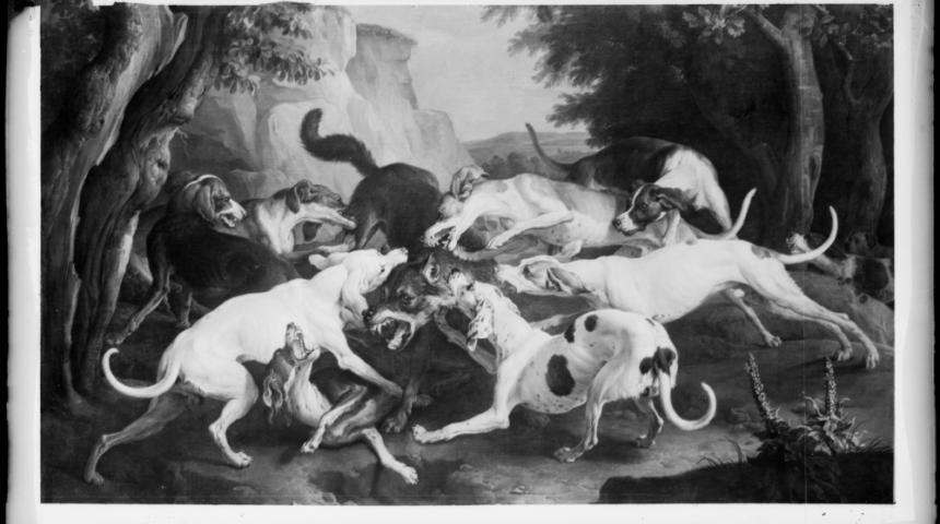 La chasse au loup. Tableau d'Alexandre Lamiré (1890-1955). Source : collections du Musée de Bretagne. Numéro d'inventaire : 971.0008.2916